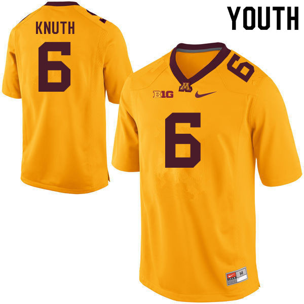 Youth #6 Jacob Knuth Minnesota Golden Gophers College Football Jerseys Sale-Gold